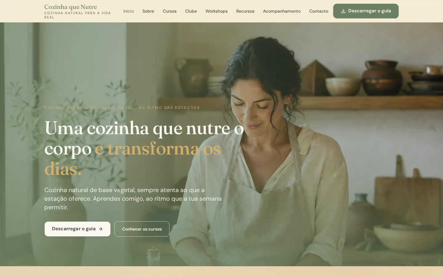 Homepage da demonstração Cozinha que Nutre apresentada num computador.