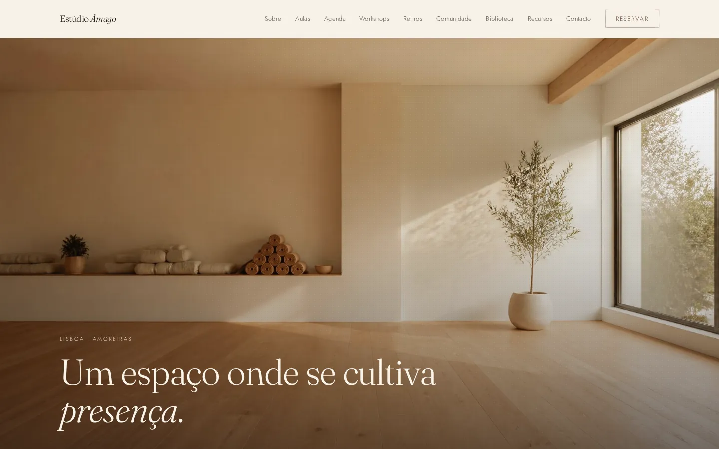 Homepage da demonstração Estúdio Âmago apresentada num computador.